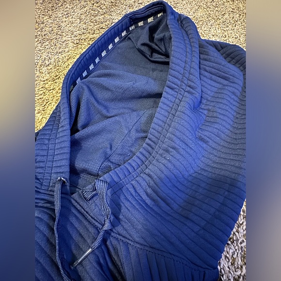 Nike Navy Royal Blue Ribbed Dri Fit Cropped Pullover Hoodie Medium White Swoosh - Picture 8 of 8